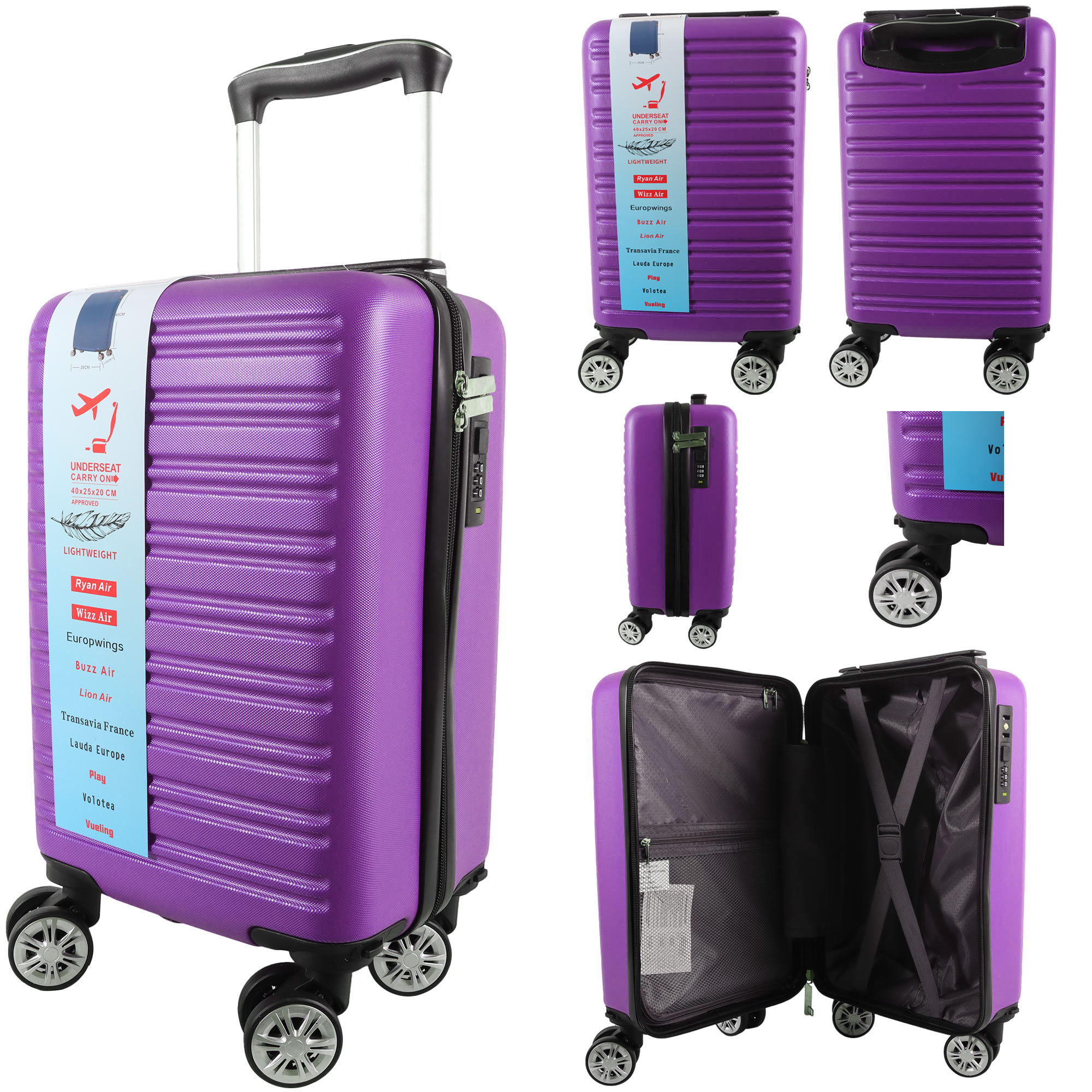 (image for) T-HC-US-1632 DARK PURPLE RYAN AIR CABIN-SIZED TROLLEY SUITCASE